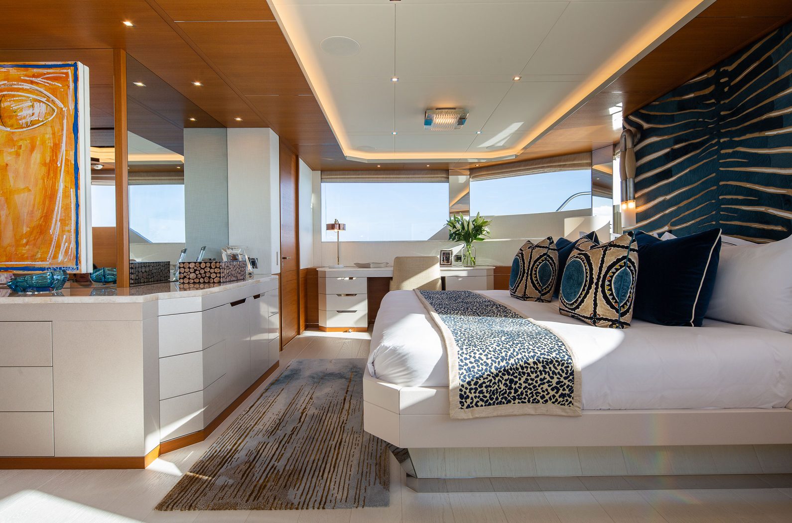 36m superyacht Botti Owners stateroom designed by Studio Indigo