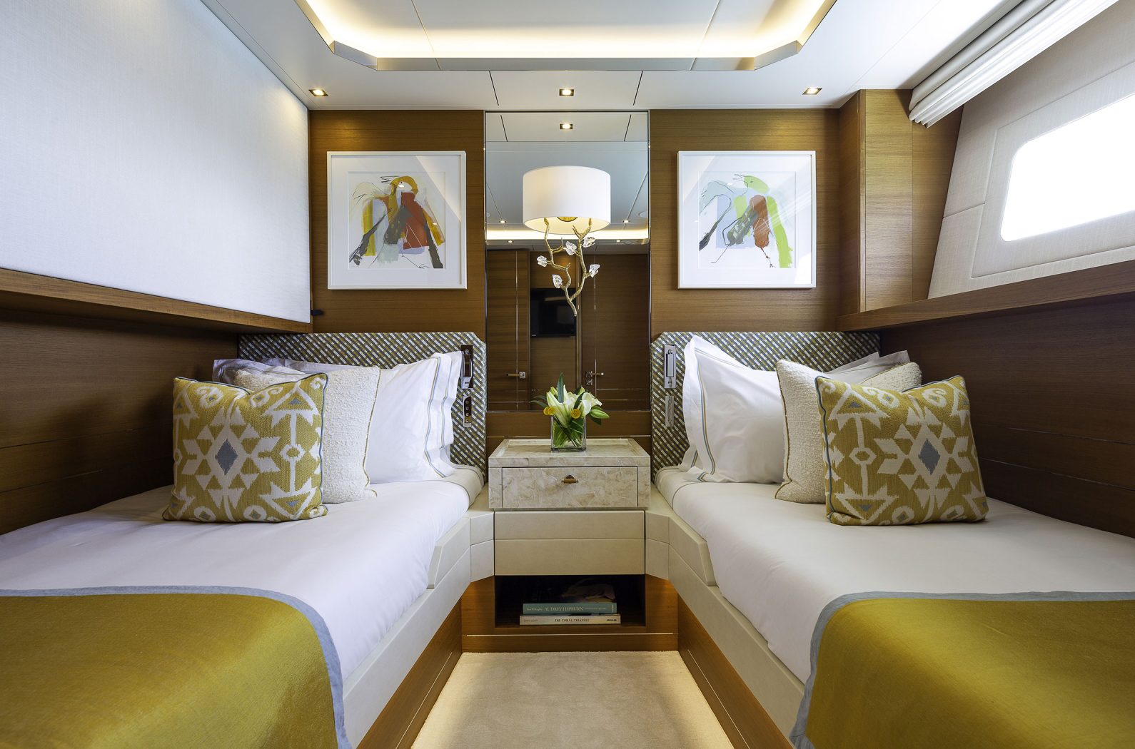 36 superyacht Botti twin cabin designed by Studio Indigo