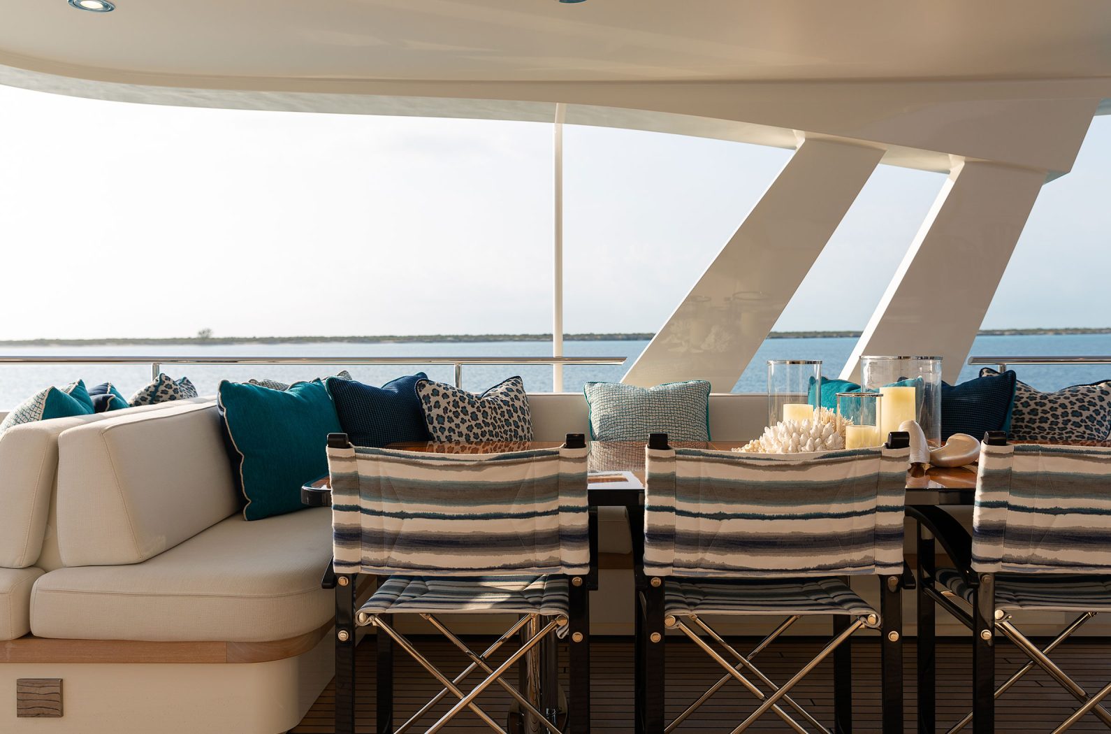 36m superyacht Botti sun deck dining designed by Studio Indigo
