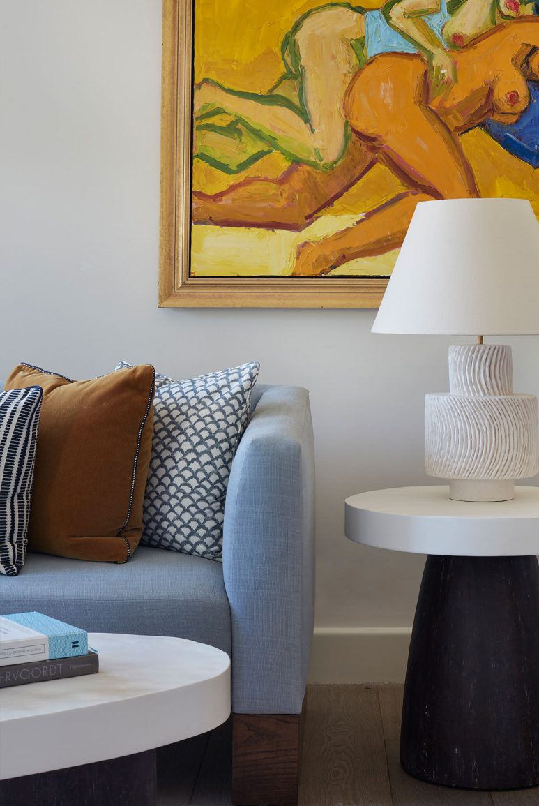 A beautiful bedroom of a renovated South of France villa with interiors by Studio Indigo