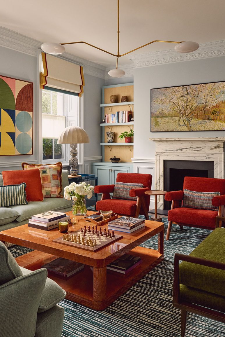 A bold, mid-century style family room designed by Studio Indigo